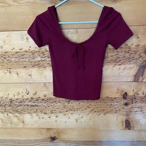 Burgundy crop top with bow brand new adorable cute